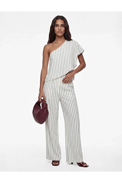 Koton Çizgili Tek Omuz Ekru Kadın Bluz 6SAK60259UW
