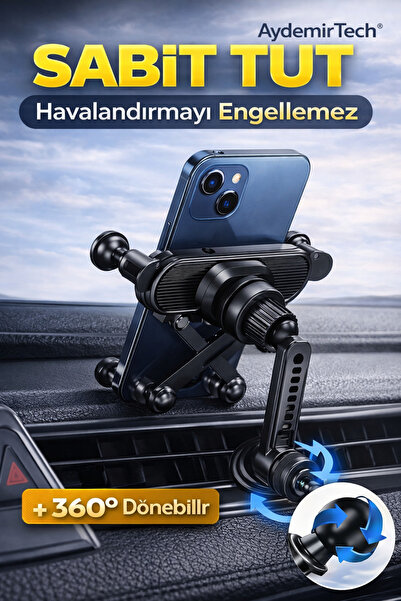 AydemirTech 360° Döner Araç Telefon Tutucu Titreşim Önleyici Klipsli