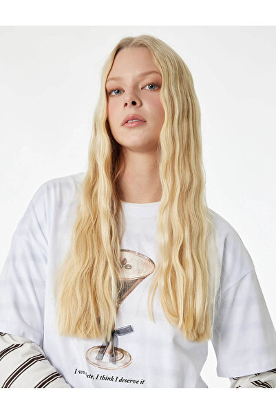 Koton Φιόγκος με τύπωμα oversized Εκρού Γυναικείο T-Shirt 6SAL10073IK