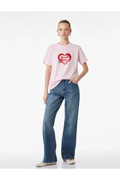 Koton Γυναικείο T-Shirt Heart με τύπωμα Pink 6SAK50091EK