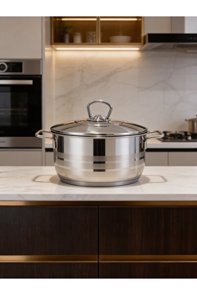 Generic Stylish 26 cm Stainless Steel 18/10 Single Stock Pot with Lid | Mirro...