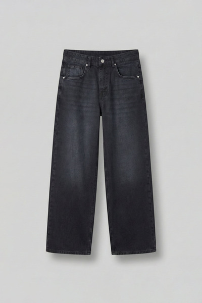 ablukaonline Men's Super Baggy Washed Jean Trousers Smoked