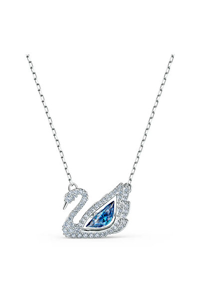 Swaroski Swan Necklace - Flying Swan, Blue, Plated with White Gold