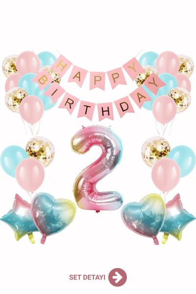Bunloon 2 Yaş Doğum Günü Balon Seti Happy Birthday Parti Süsleri