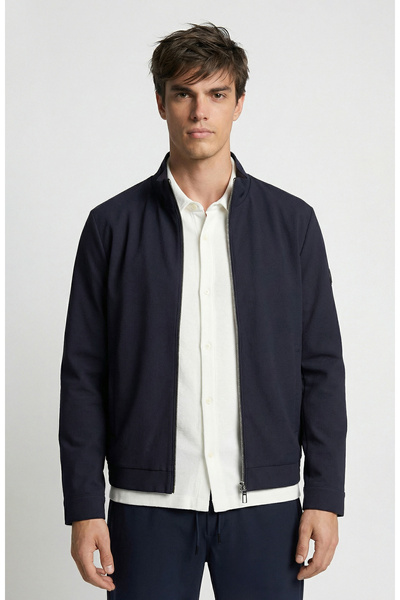 Network Lacivert Gofre Desenli Dik Yaka Mont