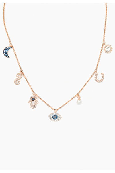 Swaroski قلادة رمزية على شكل عين شريرة باللونين الأزرق والأبيض