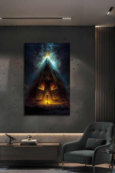B&G DESIGN Pictură murală din sticlă cu tematică de piramidă și galaxie, deco...