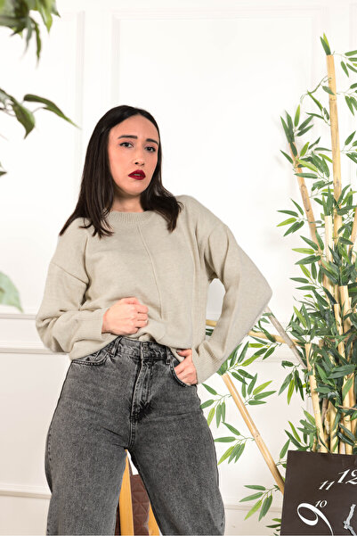 AlvaLuna Crew Neck Stripe Detail Casual Women's Knitwear Sweater