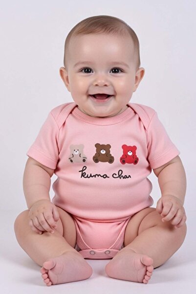 ARDY Baby Girl Colorful Teddy Bear Printed Badi Short Sleeve Bodysuit Salmon ...