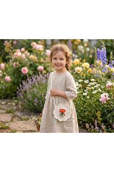 yucin Kiz Çocuk Örgü Çanta Çiçekli El Yapimi Çapraz Askili Omuz Cantasi