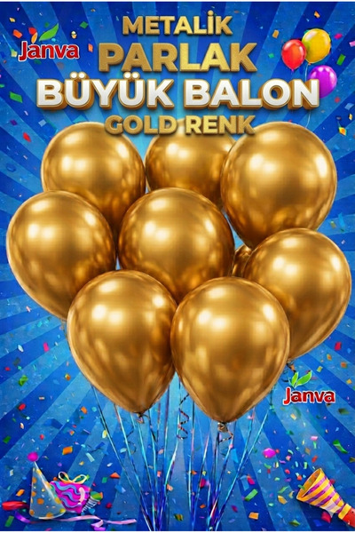 Janva 100 adet Metalik Parlak Büyük Boy Balon Parti Doğum Günü Açılış Süsleme...