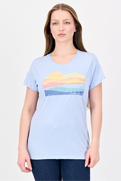 Mountain And Isles Women Crew Neck Graphic Print Short Sleeve Top, Pale Blue