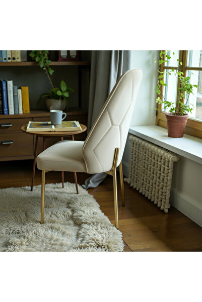 MSY HOME 6 Adet Naz Serisi Gold Ayaklı Krem Kumaş Lüks Ve Modern Sandalye Seti