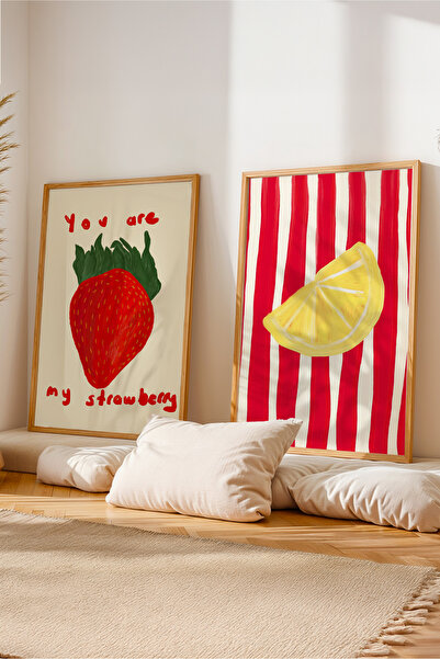 ArtDropsco 2’li Çilek ve Limon Tablo Poster Seti Renkli Mutfak Duvar Dekoru Ç...
