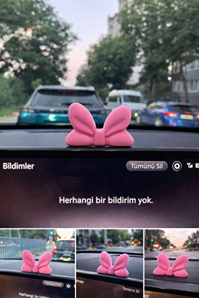 Pembe Fiyonk Oto Torpido Süsü Araba Süsü - Araç İçi Aksesuar Dekoratif Fiyonk - Oto Aksesuarı