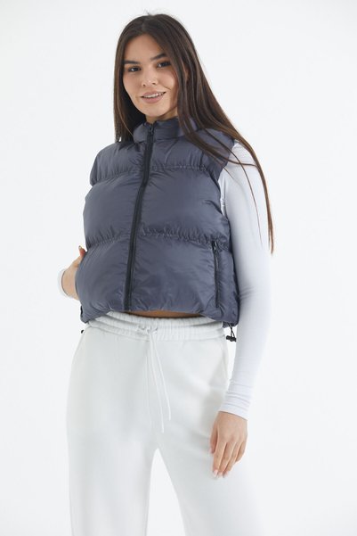 Space Fashion Women's Smoked Cropped Puffer Vest