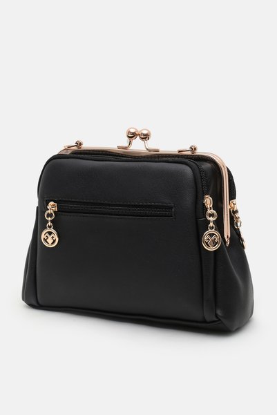 Les Crioch Women's Black Clip-On Multi-Pocket Soft Leather Hand, Shoulder and Crossbody Bag