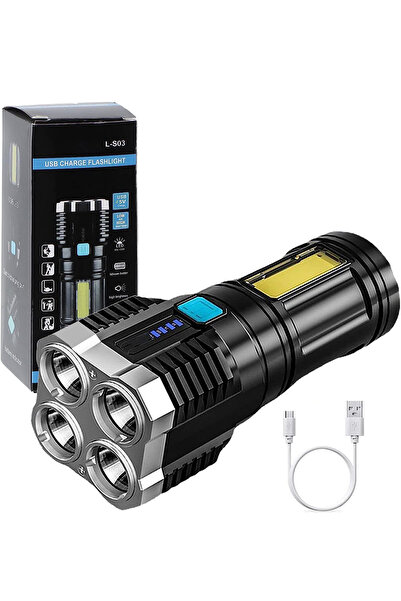 Generic High-Intensity 4-LED Outdoor Flashlight – USB Rechargeable, Up to 200...