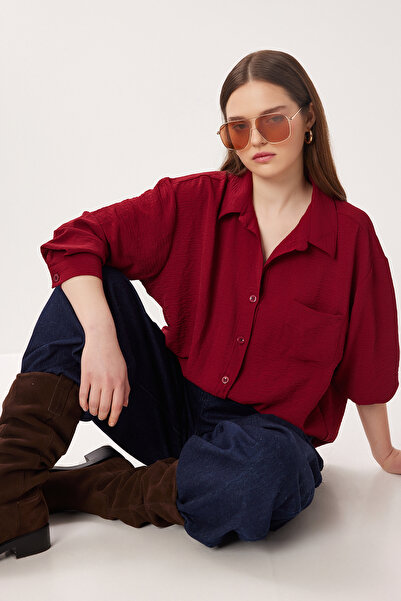 Lovelyİstanbul Oversized Pocketed Woven Shirt Ldz0063 Bordo