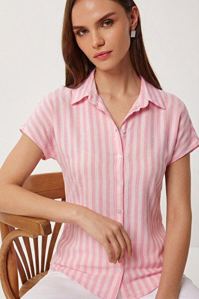 Lovelyİstanbul Striped Summer Viscose Shirt Lrn0005 Pink