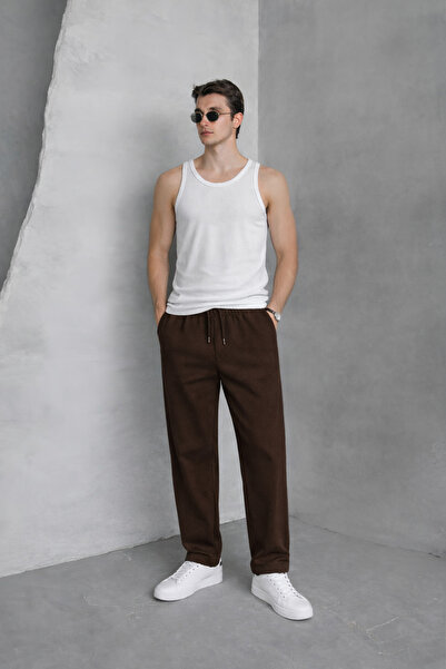 YAKAMEL Men's Comfortable Fit Stretchy Fabric Waist-Tie Baggy Pants