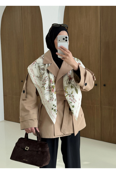 MODA AKSA KUŞAKLI ASTARLI TRENÇKOT bej