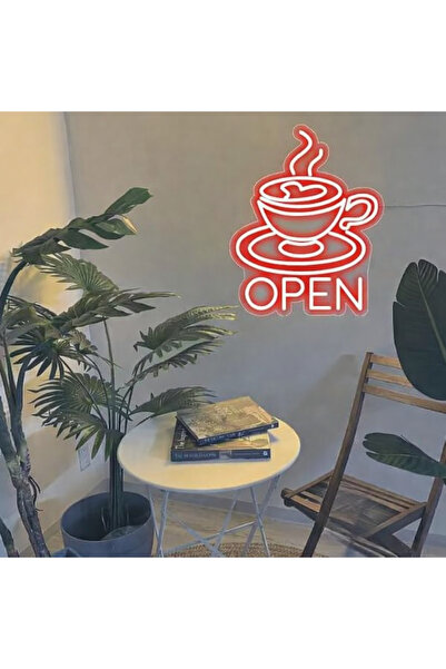Slasa لافتة نيون "مقهى مفتوح" 50×40 سم، إضاءة LED حمراء، قاعدة أكريليك 6 مم