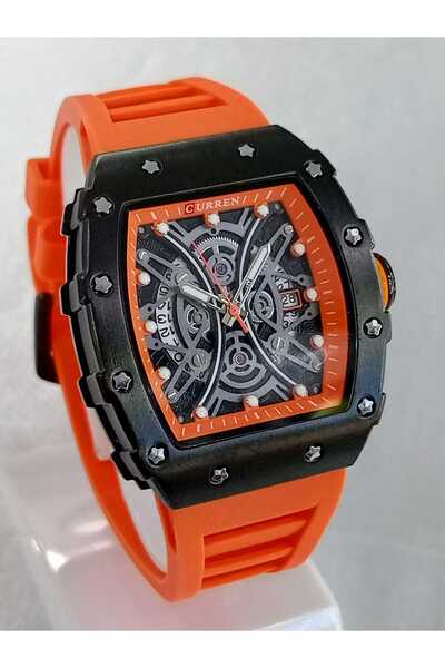 Curren Silikon-plastik kordonlu, dikdörtgen kasa, takvimli, su geçirmez erkek...