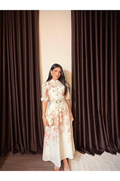 LOISY Women's Çicek Patterned Buttoned Long Dress