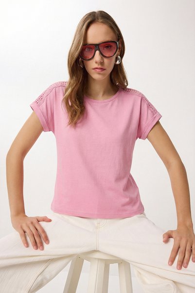 Lovelyİstanbul Guipure Detailed Viscose T-Shirt Lrn0006 Pink