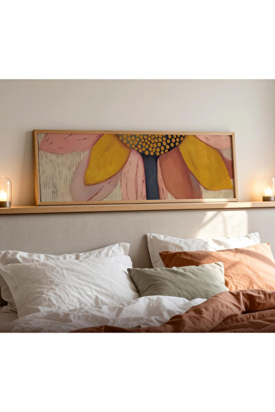 woodhomeworks Tek Parça Gerçek Ahşap Yatay Panorama Çerçeveli Tablo çiçekli b...