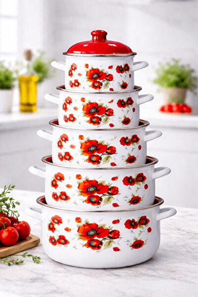 Arian Set 5 oale emailate cu capac Arian, cantitate 2 l, 2,8 l, 3,8 l, 4,8 l,...