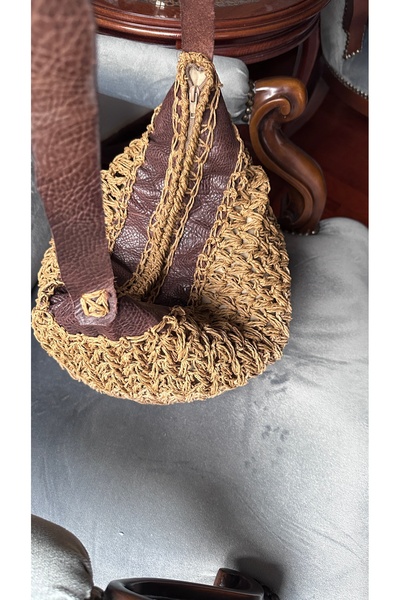 Bucci Handmade Kağıt İp Örgü Omuz Çantası – Deri Detaylı Astarlı Yazlık Kadın Çanta