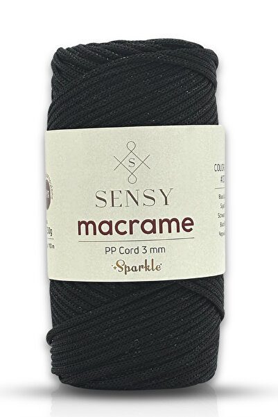 SENSY Glittery 3 mm Polyester Macramé Thread 250 Gr Black Supla Thread and Ba...