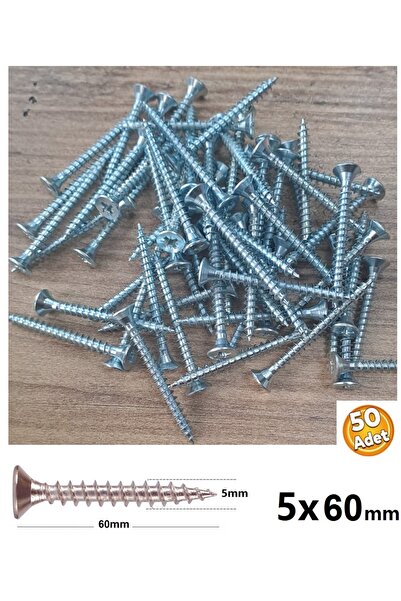 Depolife 5x60mm Sunta Vidası Burgulu Yıldız Başlı Ahşap Vidası Seti 50 Adet