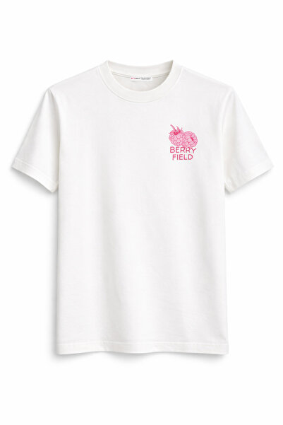 Mixray 2054 Γυναικείο μπλουζάκι Berry Field με τύπωμα 100% Βαμβάκι Λευκό