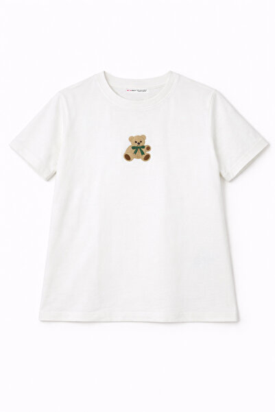 Mixray 2060 Дамска блуза с обло деколте, 100% памук, с бродерия на мече, бяла