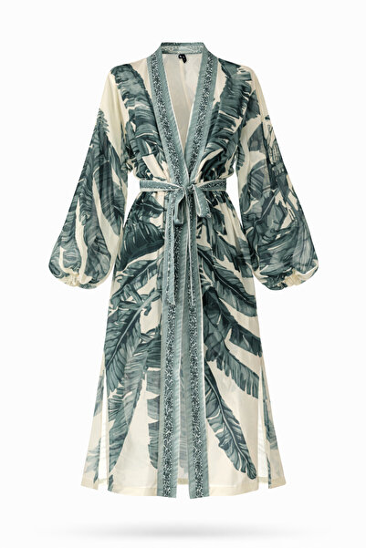 Retrobird Design Palmera Wrap Kimono pentru femei, verde