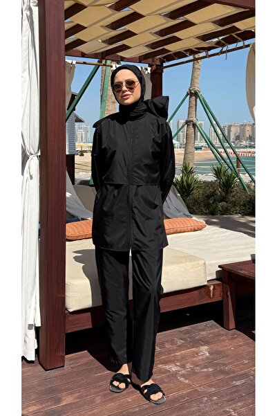 lurex moda Doha Parachute Fabric 3-Piece Fully Covered Hijab Swimsuit
