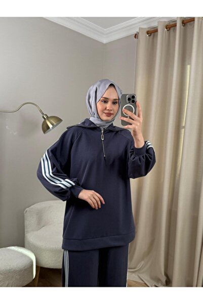 Nuss 1093 Şerit Detaylı Pantolonlu Takım Lacivert