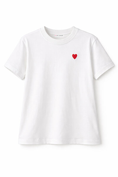 Mixray 2056 Дамска тениска с изрязан деколте, 100% памук, с бродерия на сърце...