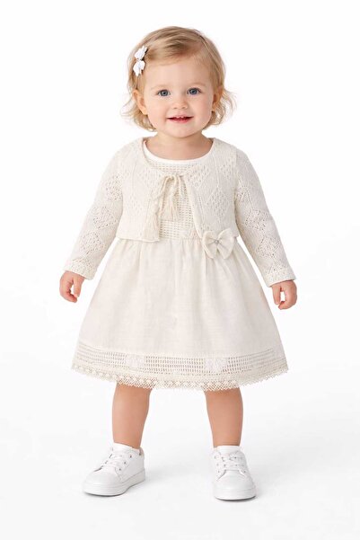 BABY MİHRA Kız Bebek Müslin Elbise Bolerolu