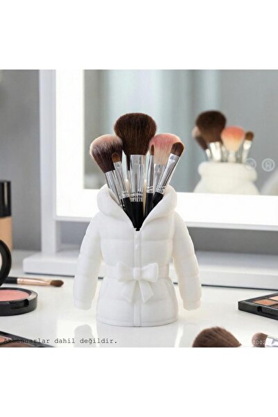 CT STONES White Hooded Bowknots Coat Form Makeup Brush Holder Desktop Cosmeti...