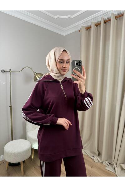 Nuss 1093 Şerit Detaylı Pantolonlu Takım MÜRDÜM