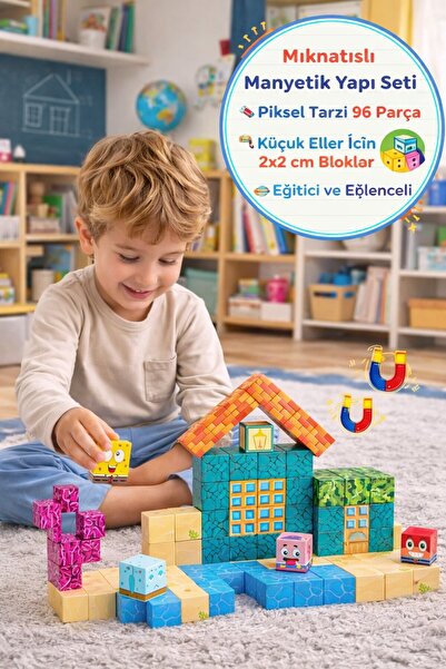 TOYFEST Magnetic Sünger Bob Kare Pantalon Piksel Tarzı Manyetik Küp Yapı Blok...