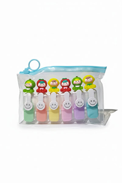 Gökyüzü ışığı Sevimli Figür Başlıklı Mini Fosforlu Keçeli Kalem-6lı Set-fosfor08