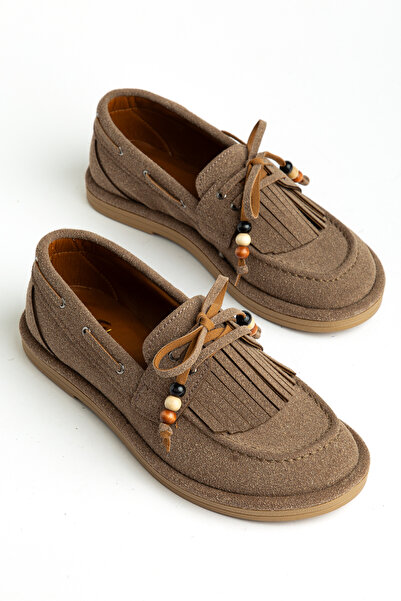 senzora Mink Suede Tasseled Beaded Women's Loafers Shoes