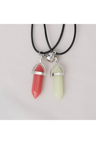 Zuum Accessories 2 li Doğal Taş Kalp Detay Mıknatıslı İp Kolye , Arkadaşlık K...