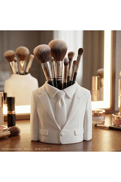 CT STONES White Jacket Formed Tie Makeup Brush Holder Desktop Cosmetic Organizer
