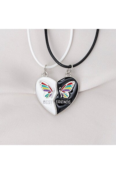 Zuum Accessories 2 li Best Friends Yazılı Kelebek ve Kalp Detay İp Kolye , Ar...